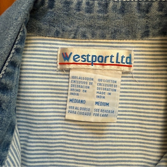 West Port Vintage Striped Button-Up Shirt Embroidered Fall Scarecrow Size M - Picture 4 of 8